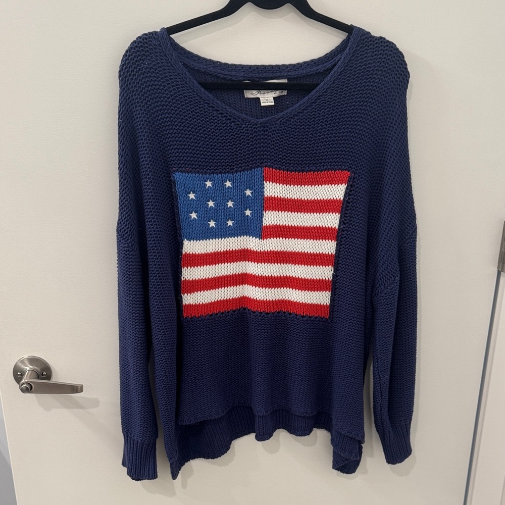 Vintage Havana Navy Sweater with American Flag Design